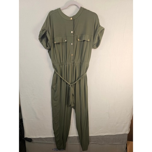 Lane Bryant Olive Green Jumpsuit Plus Size 14/16 Career Casual belted #1522 - Picture 1 of 8